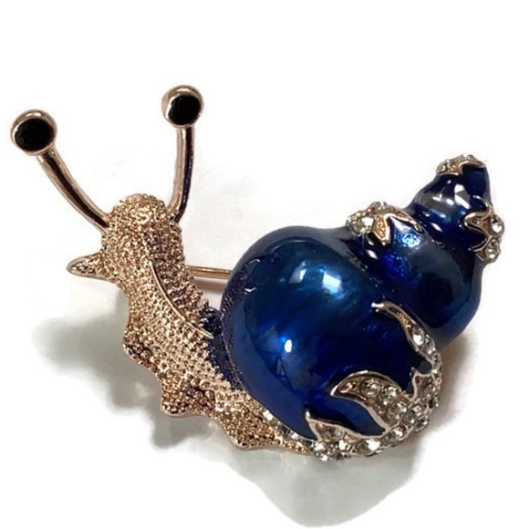 Jewelry - Blue Snail Brooch/Pin with Rhinestones